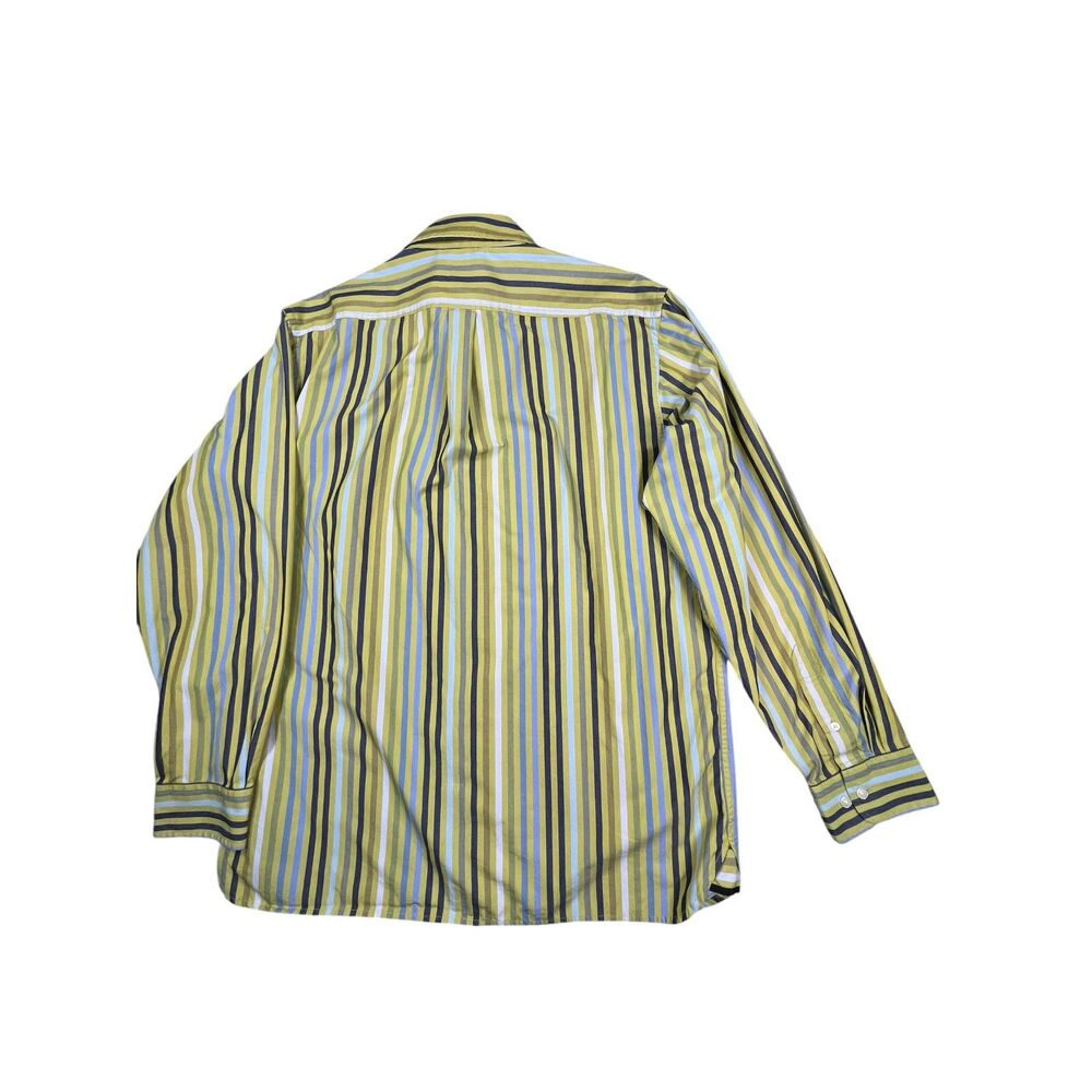 GAP Classic Men Striped Button Up Shirt 16-15.5 Long Sleeve Cotton Blue Green